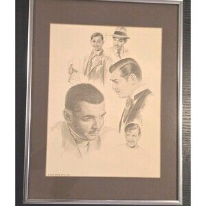 Clark Gable Portrait Print by Bama 1976 Apple Arts Framed Hollywood Actor Art
